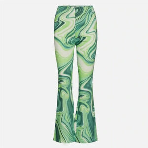 Hosbjerg Green Marble Swirl Flare Pants Women’s XS Y2K Streetwear Retro